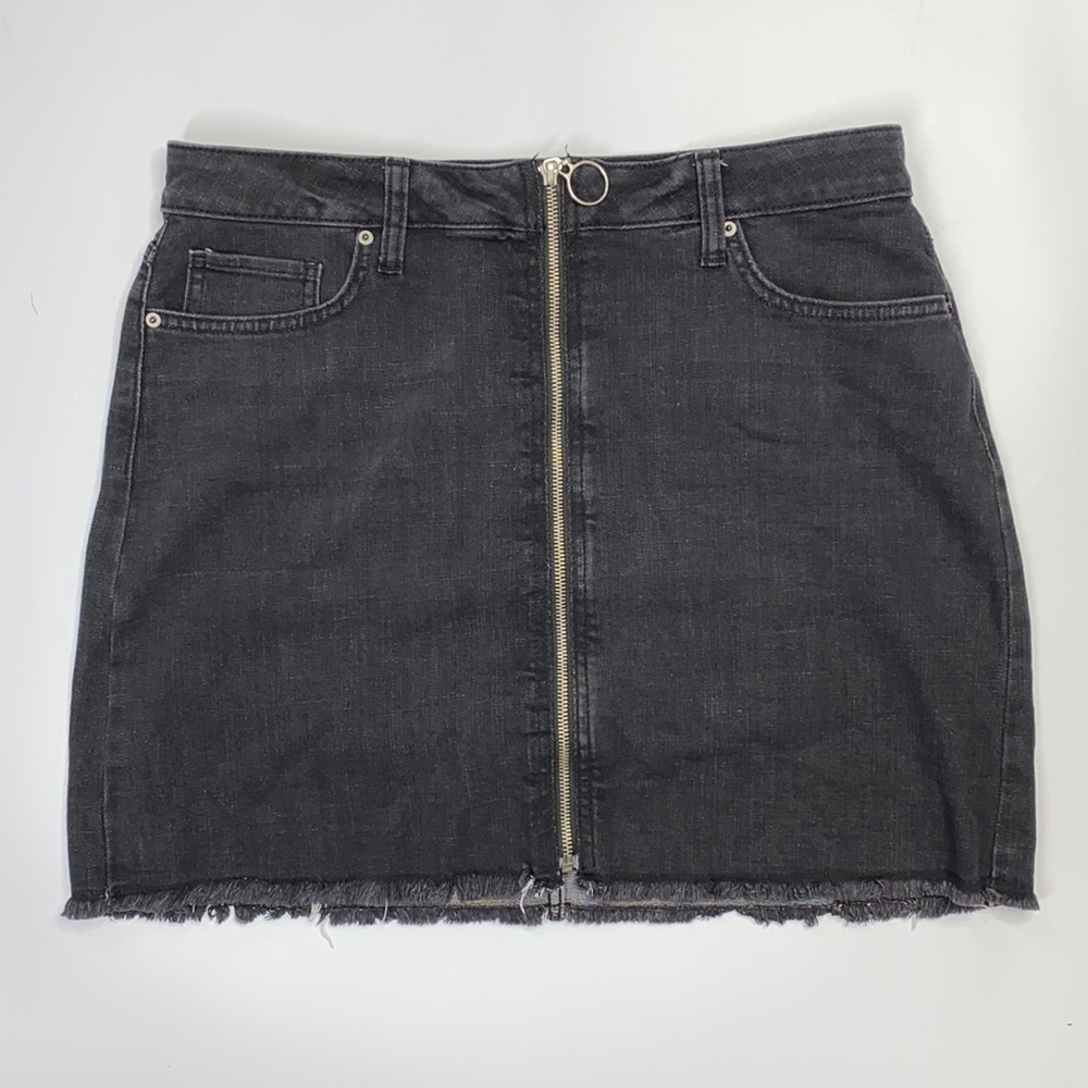 Y2K Arizona Jean's Co Black Zippered Front Mini Raw Hem Jean Skirt Size 13
